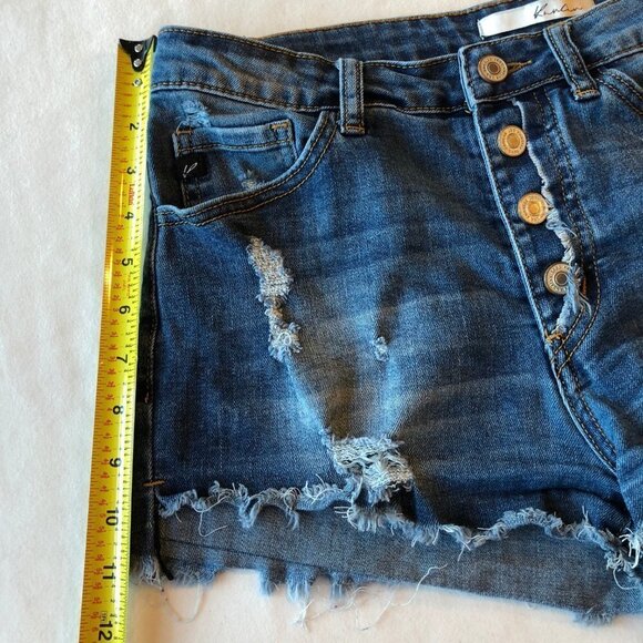 KanCan Distressed Button Fly Raw Hem Denim Shorts Size Large - Picture 8 of 8